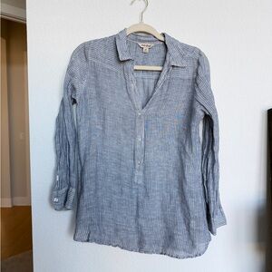 Lucky Brand Shirt Women XS BlueStriped 3/4 Button Pullover Top Long Sleeve